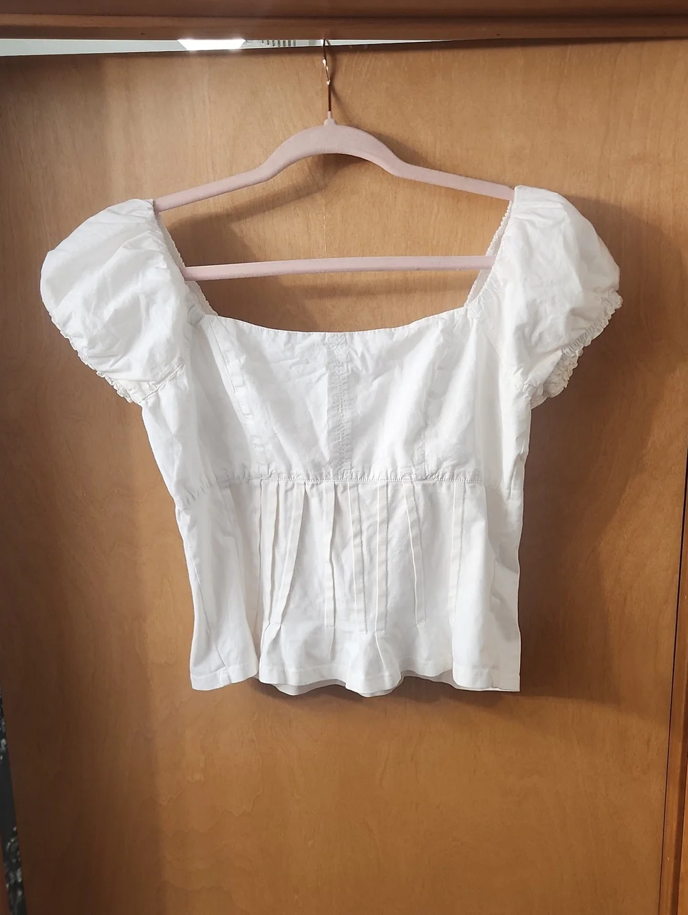 Anthropologie White Puff-Sleeve Square Neck Milkmaid Peasant Women's Top